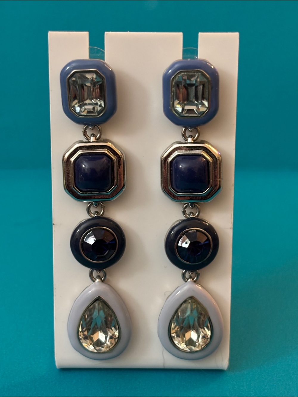 Dangle Statement Earrings in Navy, Blue, & Silver